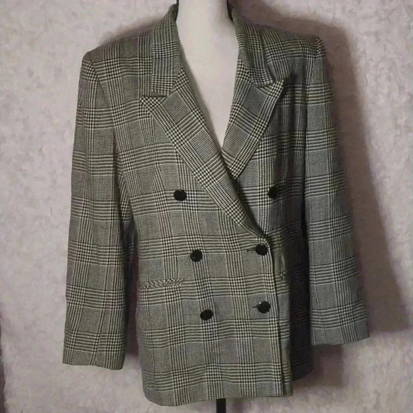 Vintage Embassy Row Double Breasted Blazer Womens 8 Wool Houndstooth - Picture 1 of 8